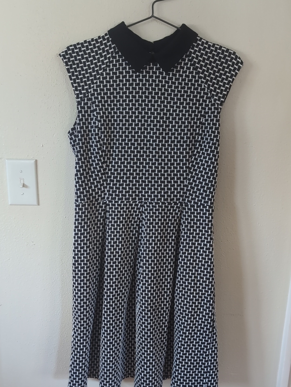 Ann Taylor Black and White Sleeveless Fit-and-Flare Dress with Peter Pan Collar